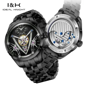 Men Automatic Mechanical Movement Night Light Display V-shaped Dial Stainless Steel Brand Crown Watch For Men