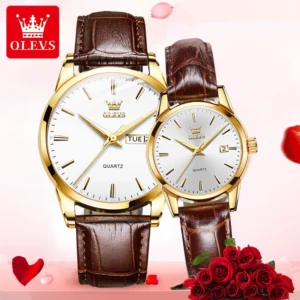 Couple Watches Original Fashion Simple Waterproof Luminous Quartz Watch Leather Strap Date Wristwatch Couple Gifts