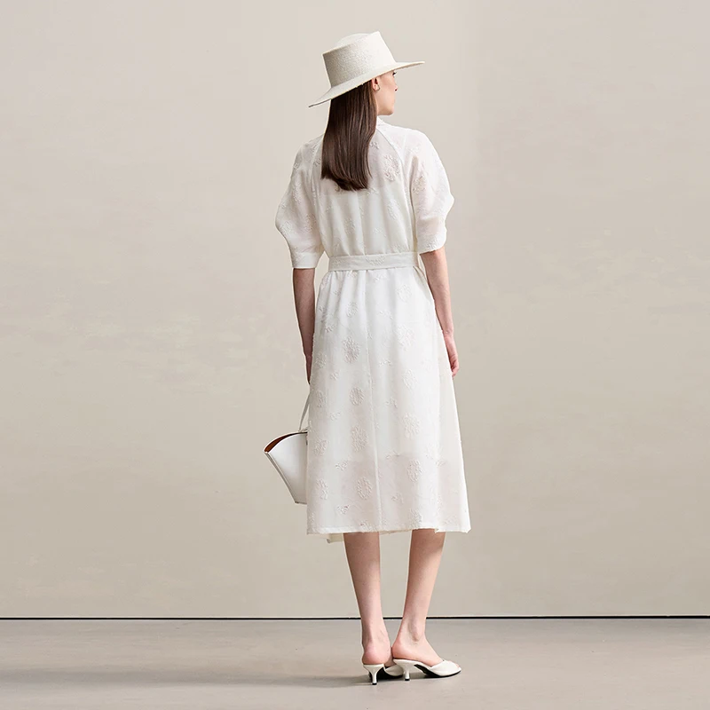 Women's Dress 2026 Spring New Casual A-Line Loose Long Dress Women's Embroidery Short Sleeve Belted Woman Clothing - Image 4
