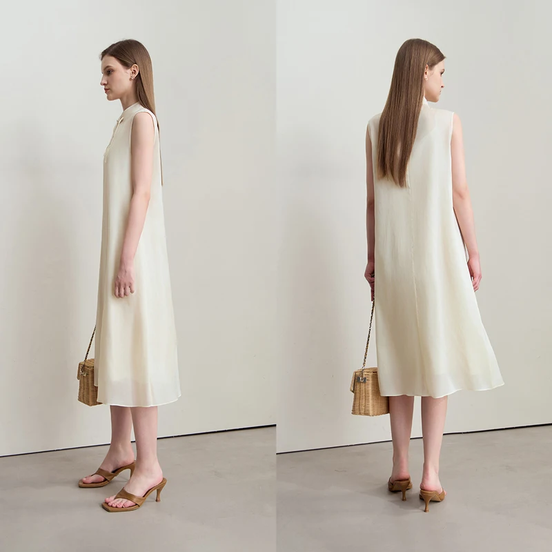 Minimalist Mulberry Silk Cotton Dress Women 2026 Summer New Chinese Style Sleeveless A-Line Elegant Evening Dresses - Image 2
