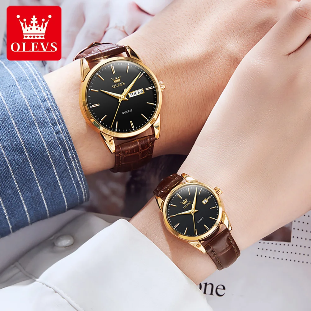 Couple Watches Original Fashion Simple Waterproof Luminous Quartz Watch Leather Strap Date Wristwatch Couple Gifts - Image 4