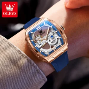Men Watch Translucent Core Mechanical Movement Square Case Wine Barrel Night Light Function Waterproof Watch For Men