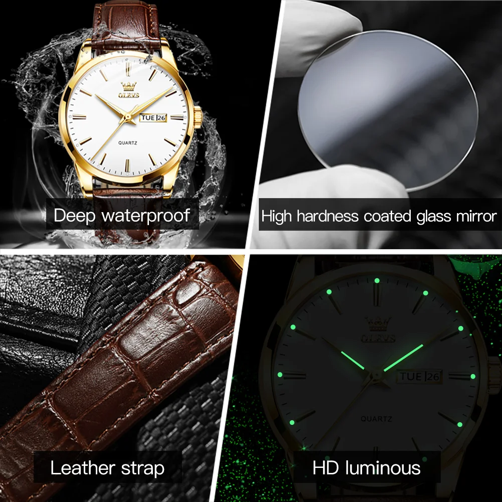 Couple Watches Original Fashion Simple Waterproof Luminous Quartz Watch Leather Strap Date Wristwatch Couple Gifts - Image 5