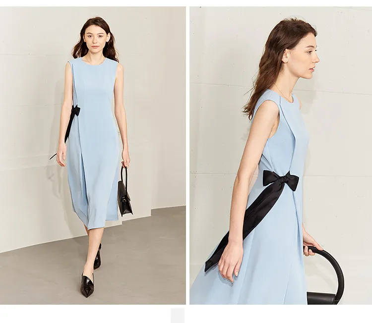 Sleeveless Women's Dress 2026 Summer New Color Block Tie Detail O-Neck Elegant Office Casual Midi Womens Dresses - Image 6