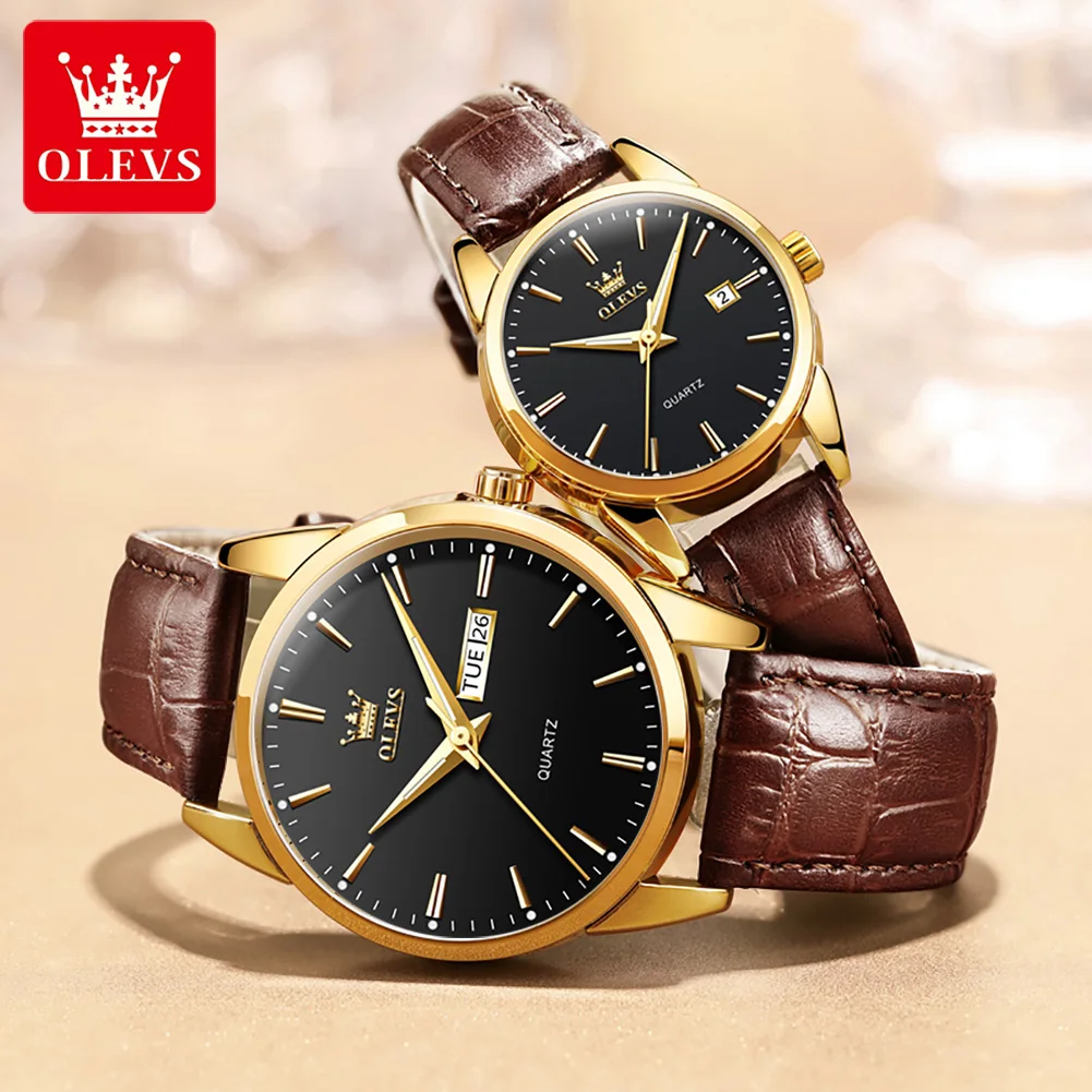Couple Watches Original Fashion Simple Waterproof Luminous Quartz Watch Leather Strap Date Wristwatch Couple Gifts - Image 2