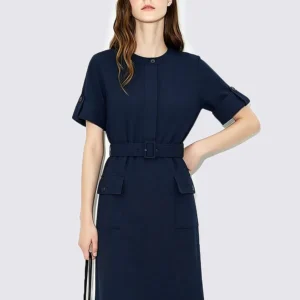 Women's Dress 2026 Summer Round Neck Dolman Sleeve Belted Wrinkle-Resistant Loose Fit Casual Mini Dress For Women