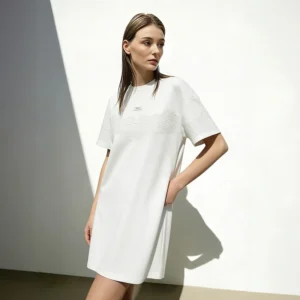 Women's Dress 2026 Summer New Lace Splicing O-Neck Drop Shoulder Short Sleeve Cotton Casual Loose Woman Dresses