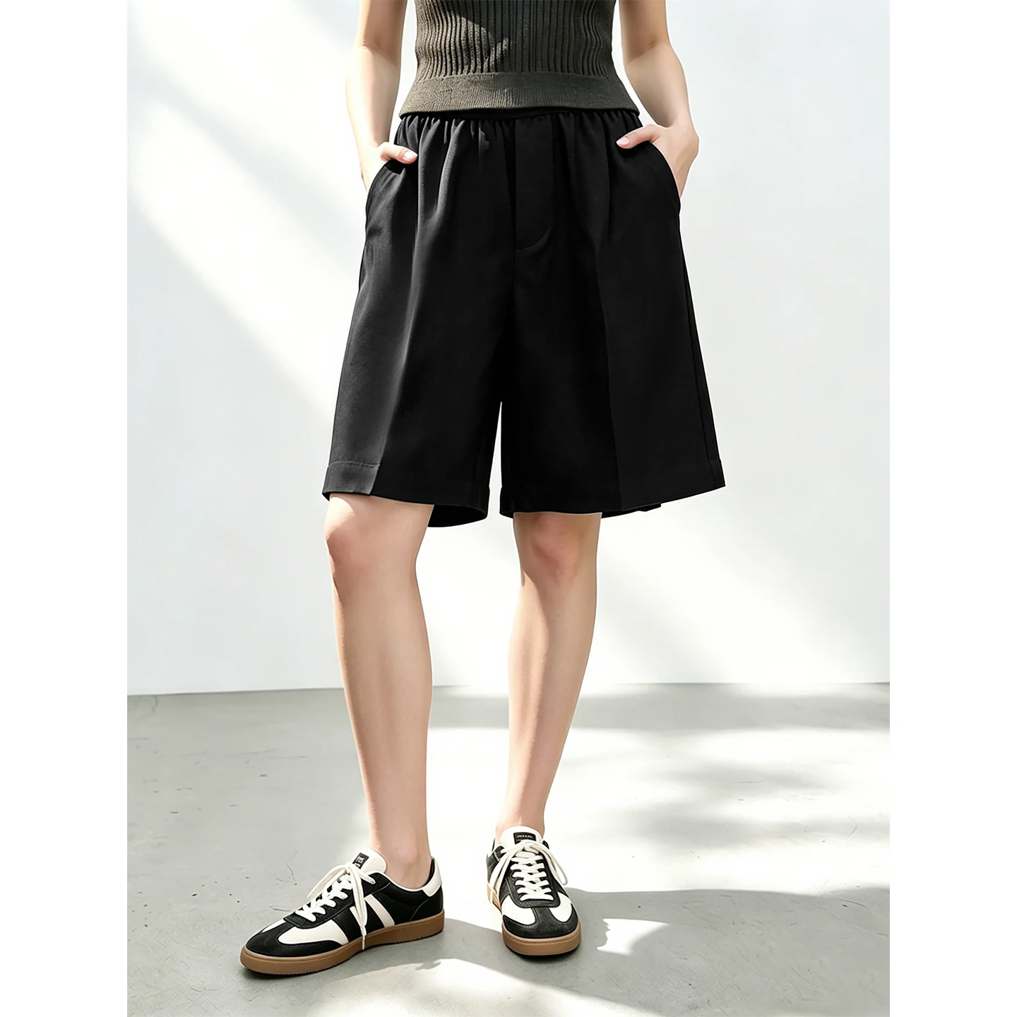 Women’s Shorts 2026 Summer New Cutout Elastic Waist Wide Leg Pants Loose Simple Office Casual Women's Clothing - Image 4