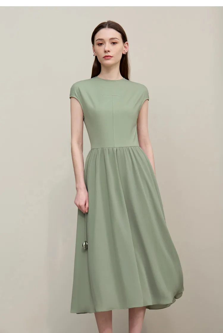 Women's Dress 2026 Summer New Round Neck Chiffon Patchwork Midi Dress Office Casual Short Sleeve Woman Clothing - Image 7