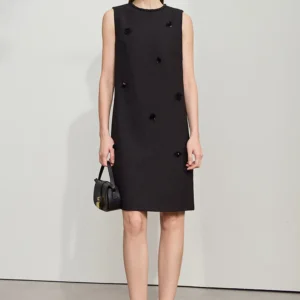 Minimalist Elegant Dress 2026 Summer New Women Office Lady Solid Sleeveless O Neck Beaded Basic Fashion Robe