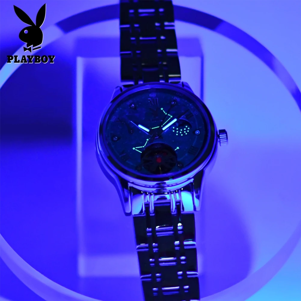 Mechanical Movement Women Watch Stainless Steel Starry Sky Skeleton Flywheel Moon Phase Luxury Brand Ladies Watch - Image 3