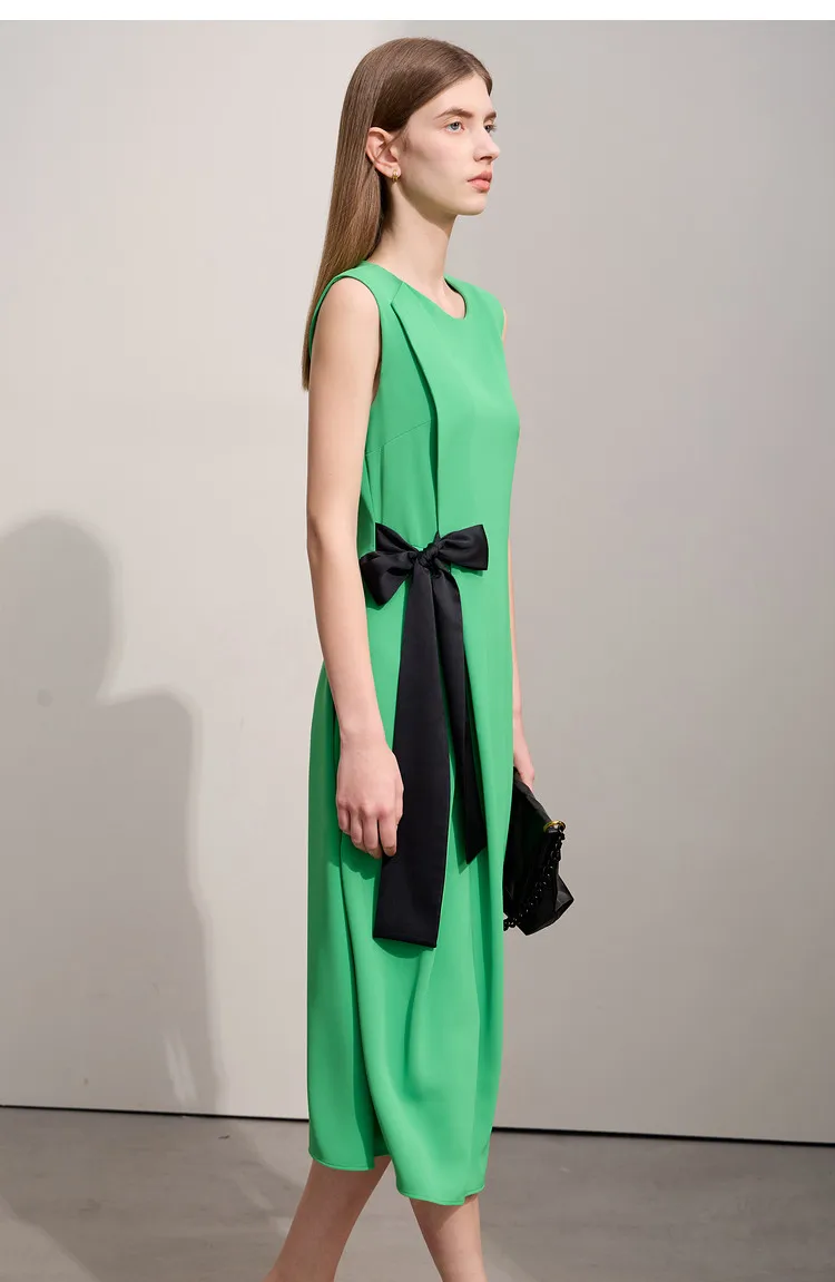 Sleeveless Women's Dress 2026 Summer New Color Block Tie Detail O-Neck Elegant Office Casual Midi Womens Dresses - Image 7