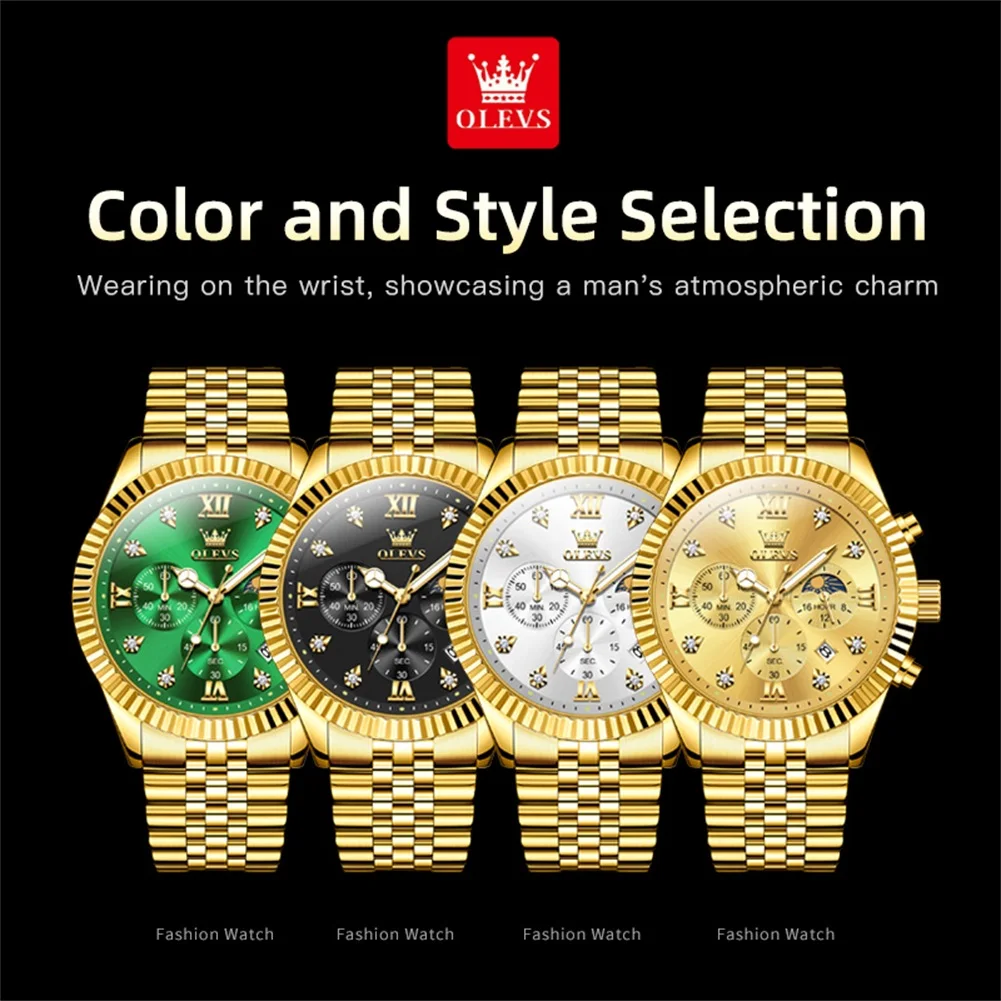 Men’s Watch Original Quartz Wristwatch Chronograph Zircon Scale Waterproof Luminous Watches For Men Three Small Dial - Image 4