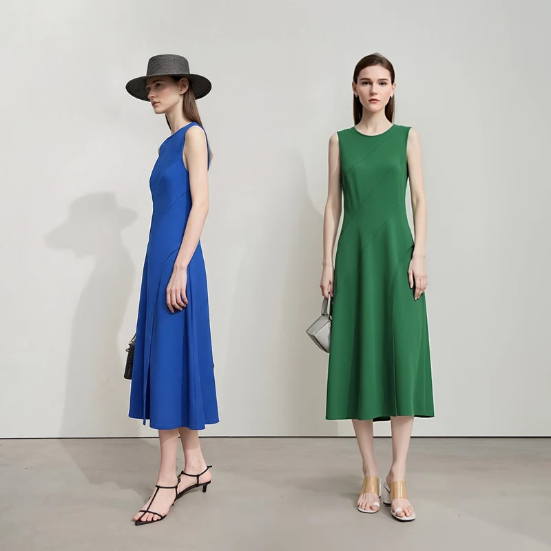 Women's Sleeveless Dress 2026 Summer New Round Neck Fitted Waist With Slit Elegant Casual Midi Dress For Women - Image 3