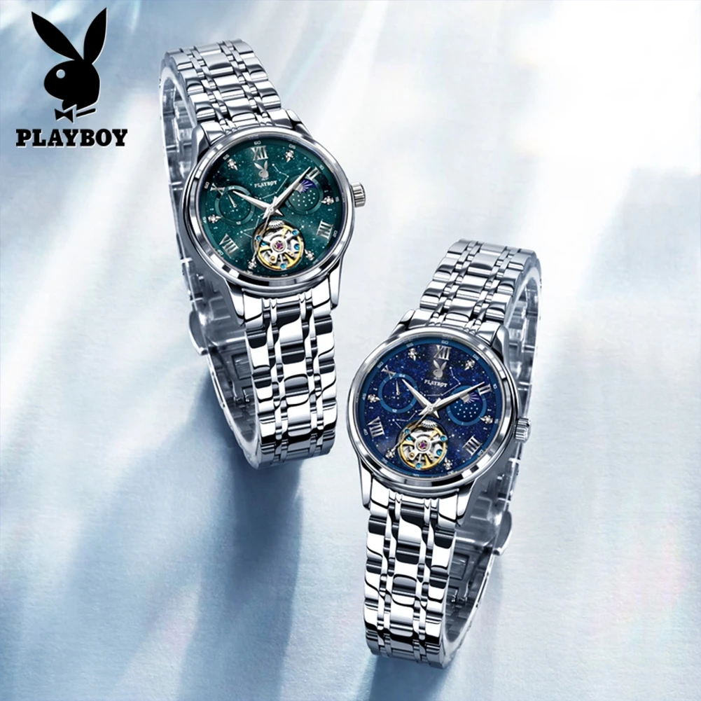 Mechanical Movement Women Watch Stainless Steel Starry Sky Skeleton Flywheel Moon Phase Luxury Brand Ladies Watch - Image 4