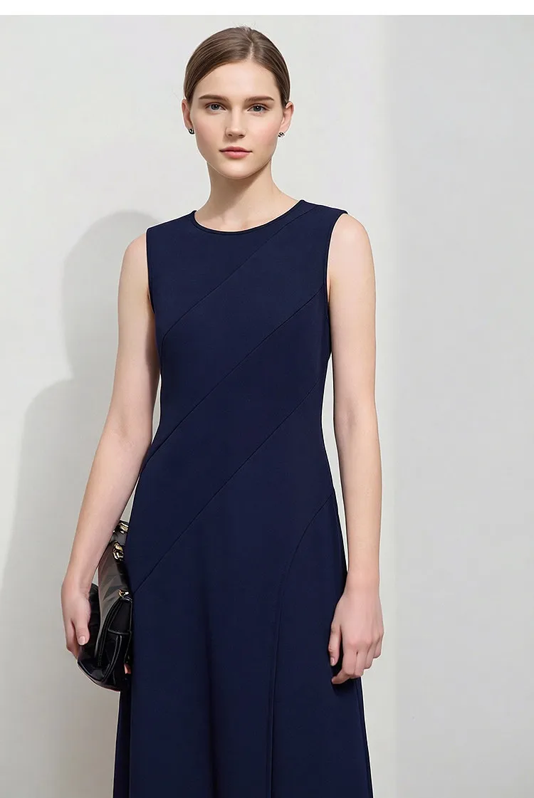 Women's Sleeveless Dress 2026 Summer New Round Neck Fitted Waist With Slit Elegant Casual Midi Dress For Women