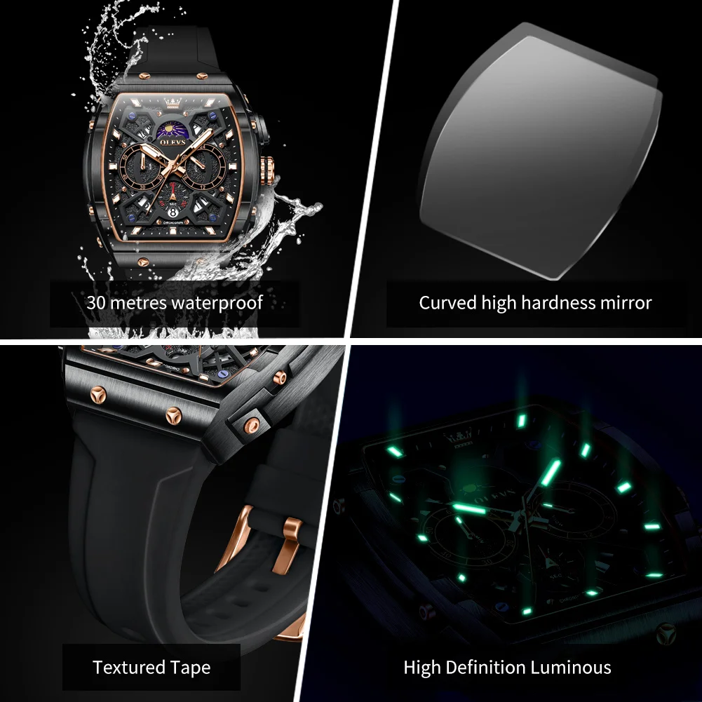 Men's Watch Hollow Out Watches Quartz Watch Waterproof Luminous Watches For Men Stylish Design with Silicone Strap - Image 4