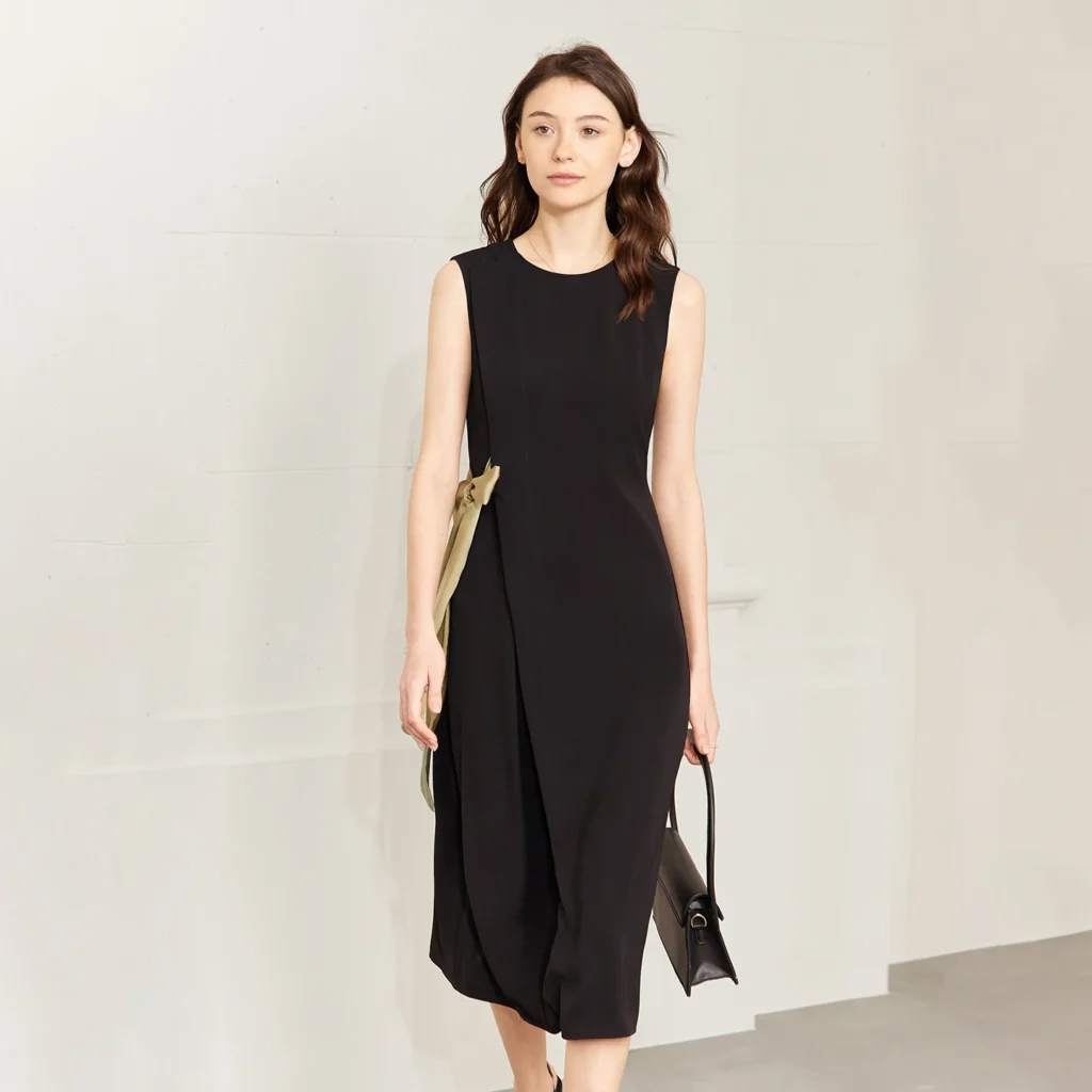 Sleeveless Women's Dress 2026 Summer New Color Block Tie Detail O-Neck Elegant Office Casual Midi Womens Dresses