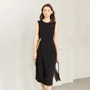 Sleeveless Women's Dress 2026 Summer New Color Block Tie Detail O-Neck Elegant Office Casual Midi Womens Dresses