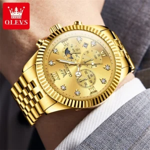 Men’s Watch Original Quartz Wristwatch Chronograph Zircon Scale Waterproof Luminous Watches For Men Three Small Dial