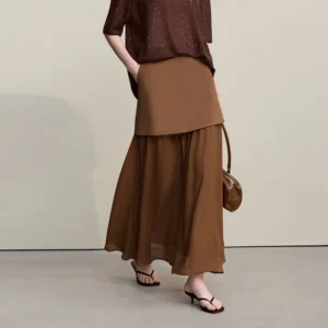 Women's Skirt 2026 Spring New Elegant Patchwork Chiffon Long Skirt Solid Color Straight Versatile Woman Clothes