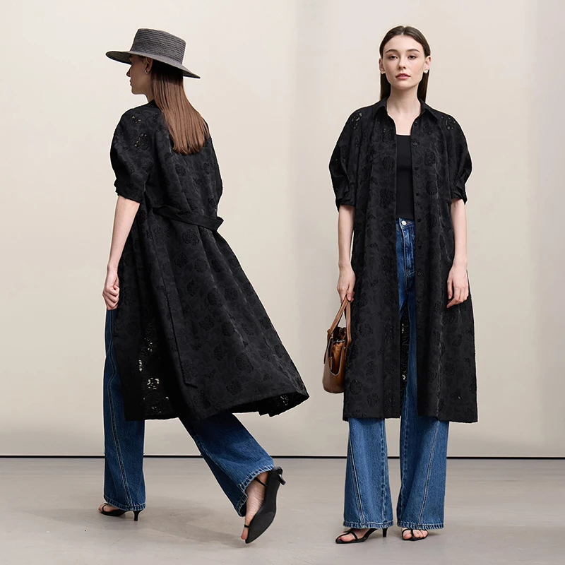 Women's Dress 2026 Spring New Casual A-Line Loose Long Dress Women's Embroidery Short Sleeve Belted Woman Clothing - Image 2