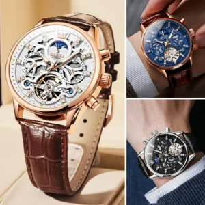 Men's Watches Fashion Skeleton Tourbillon Automatic Mechanical Wrist Watch for Men Waterproof Leather Strap New