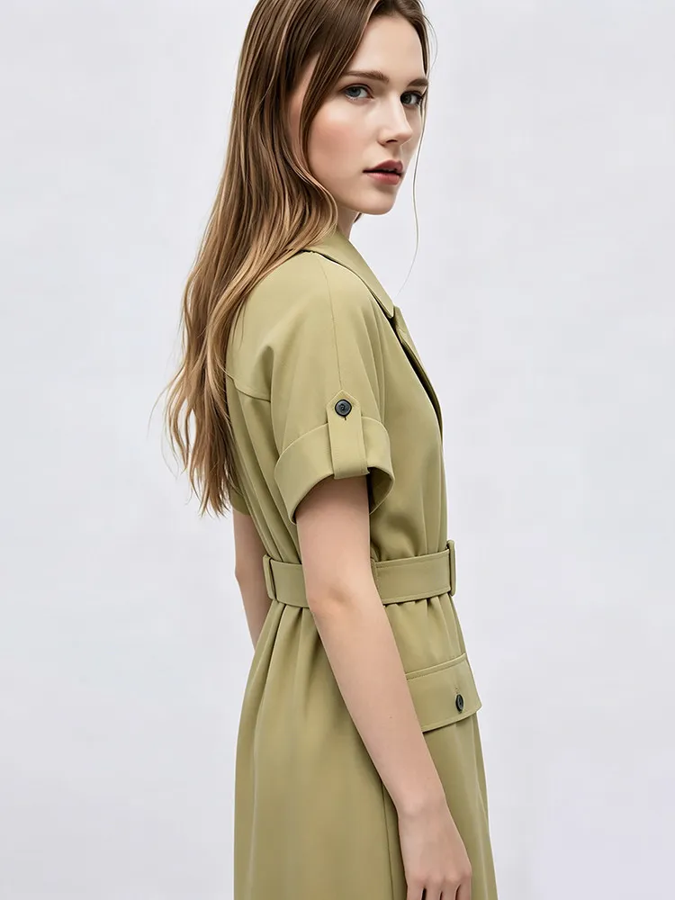 Women's Dress 2026 Summer Round Neck Dolman Sleeve Belted Wrinkle-Resistant Loose Fit Casual Mini Dress For Women - Image 4