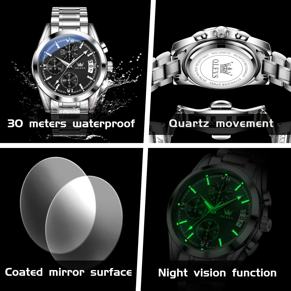 Mens Watch Original Quartz Watch Waterproof Luminous Stainless Steel Sports Watches For Man Gift Box Reloj - Image 5