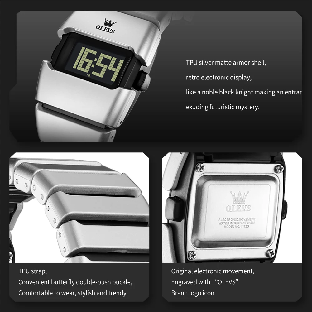 Digital Watch Stylish Classic Original Electronic Movement LED Night Light Alarm Clock Stopwatch Function Watch - Image 4