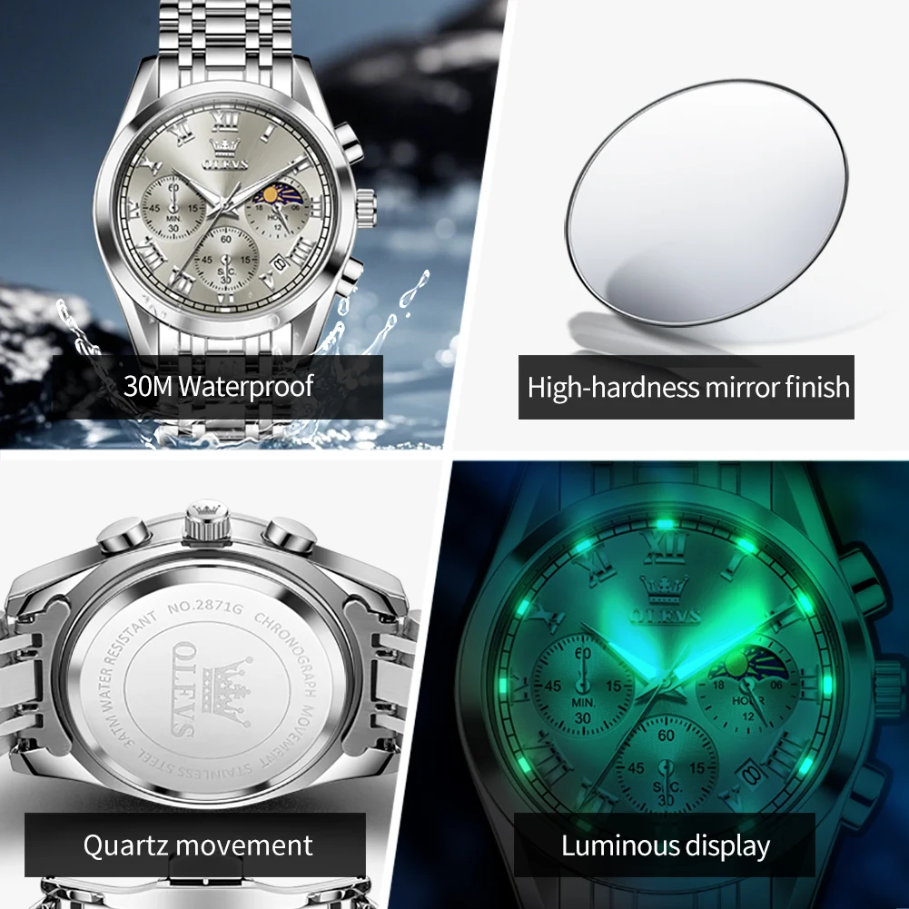 Mens Watch Original Fashion Luxury Brand Waterproof Luminous Quartz Watch Moon Phase Automatic Date Watches For Men - Image 6