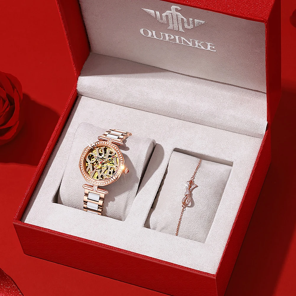 Top Brand Women Watches Luxury Elegant Automatic Mechanical Watch Waterproof Sapphire Mirror Bracelet Necklace Set - Image 6