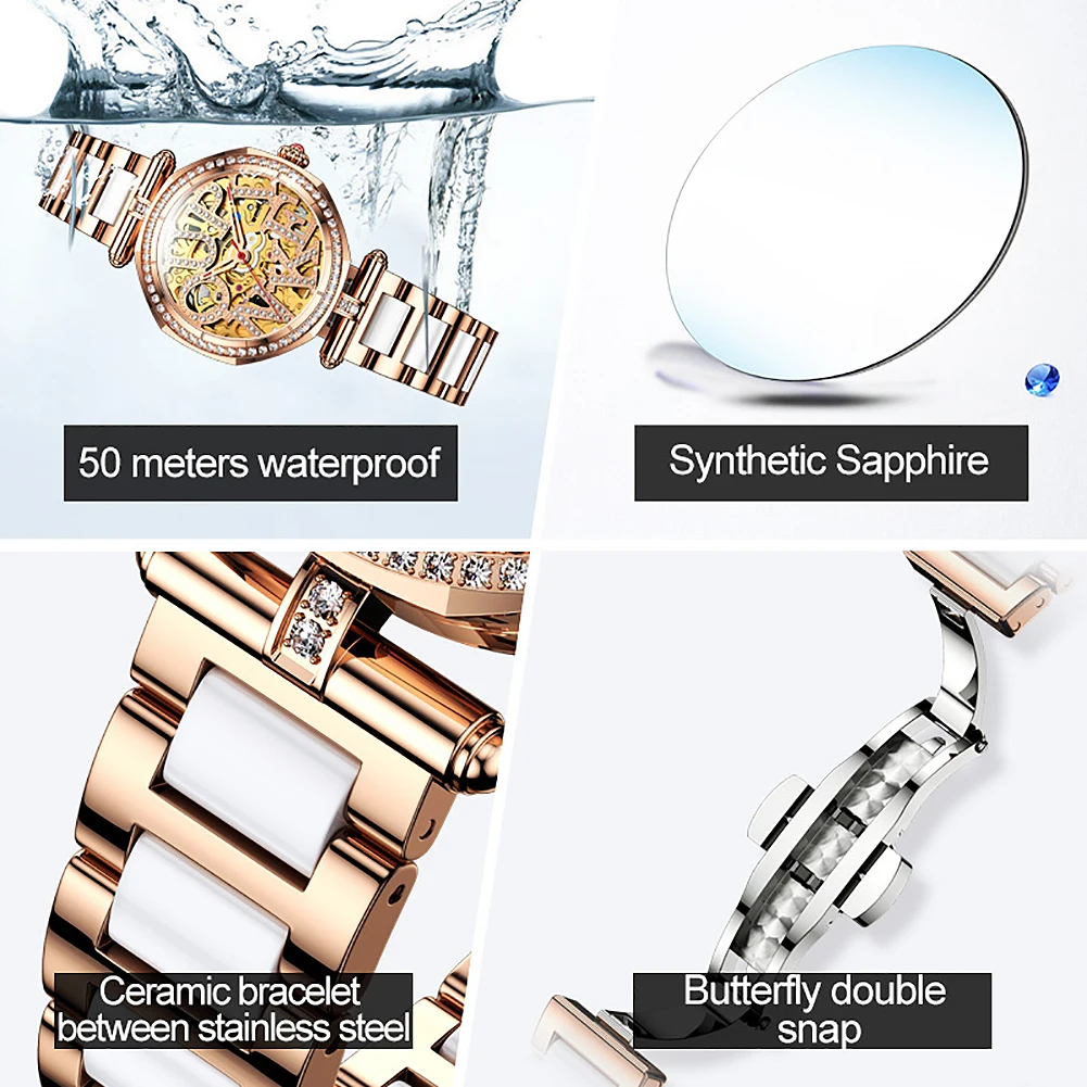 Top Brand Women Watches Luxury Elegant Automatic Mechanical Watch Waterproof Sapphire Mirror Bracelet Necklace Set - Image 5