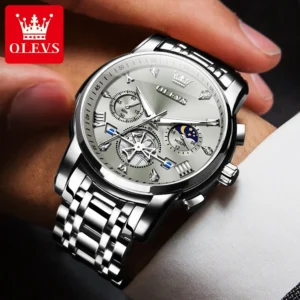 Men's Watches Classic Multifunctional Flywheel Chronograph Original Quartz Wristwatch Moon Phase 24 Hour Waterproof Reloj