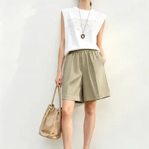 Women’s Shorts 2026 Summer New Cutout Elastic Waist Wide Leg Pants Loose Simple Office Casual Women's Clothing