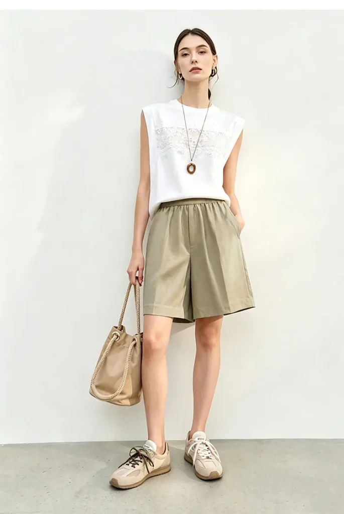Women’s Shorts 2026 Summer New Cutout Elastic Waist Wide Leg Pants Loose Simple Office Casual Women's Clothing