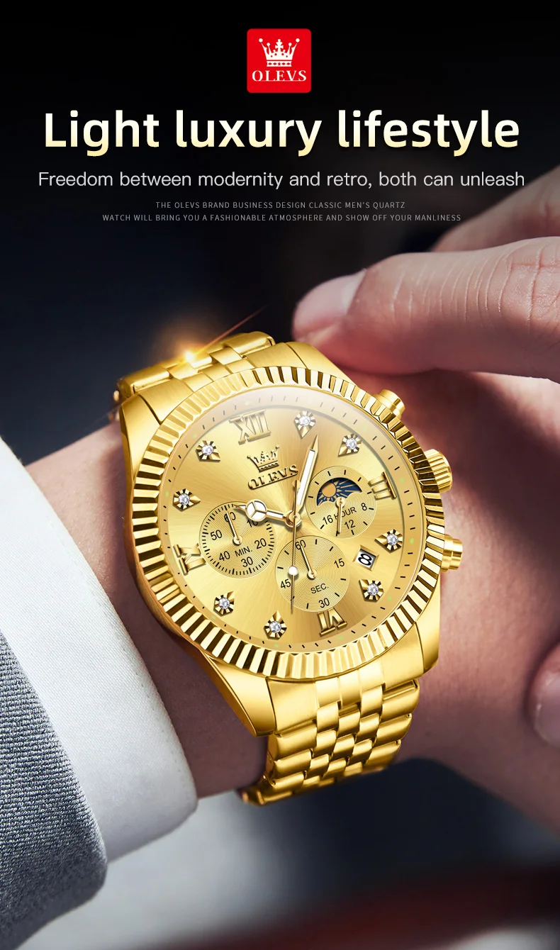 Men’s Watch Original Quartz Wristwatch Chronograph Zircon Scale Waterproof Luminous Watches For Men Three Small Dial - Image 5