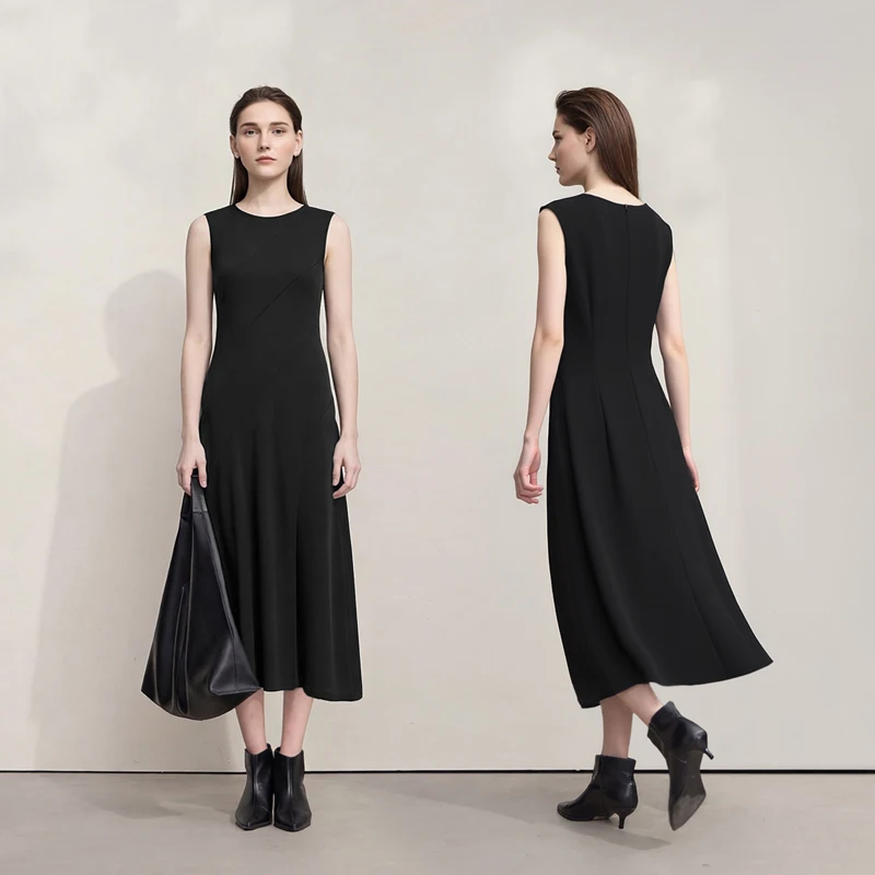 Women's Sleeveless Dress 2026 Summer New Round Neck Fitted Waist With Slit Elegant Casual Midi Dress For Women - Image 2