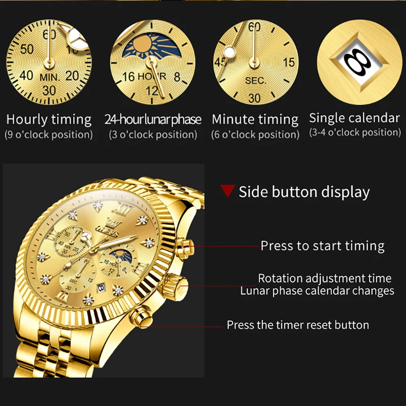 Men’s Watch Original Quartz Wristwatch Chronograph Zircon Scale Waterproof Luminous Watches For Men Three Small Dial - Image 2