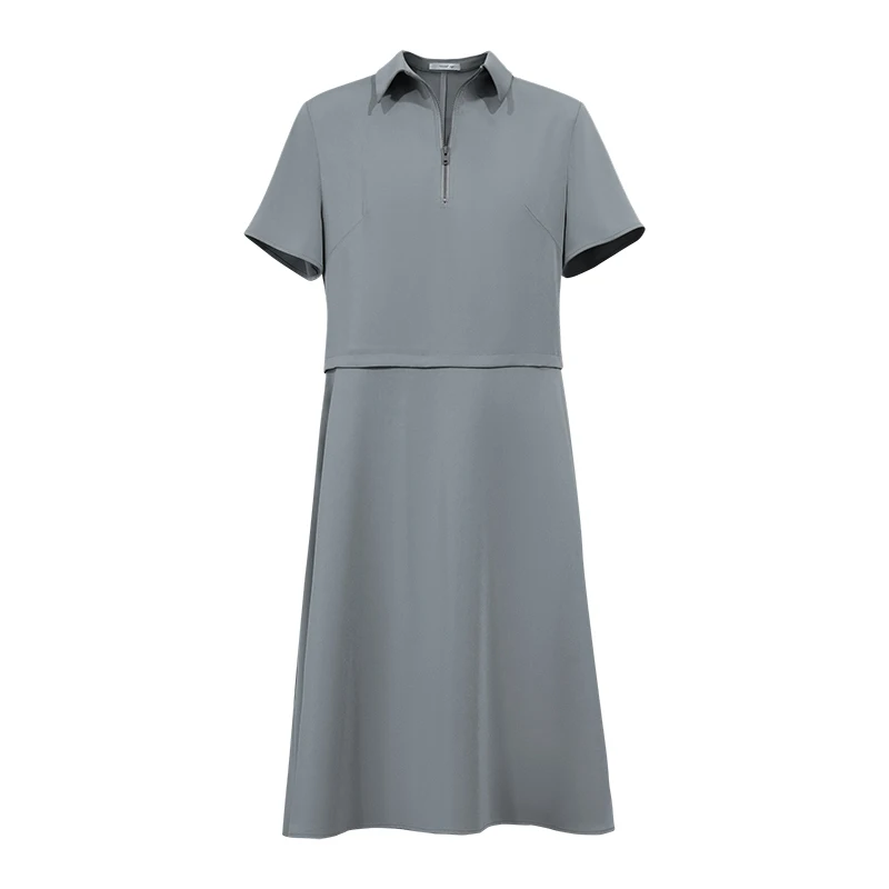 Women's Casual Dresses 2026 Summer New Lapel Zip Half Placket Fitted Waist Office Short Sleeve Midi Dress Women - Image 5
