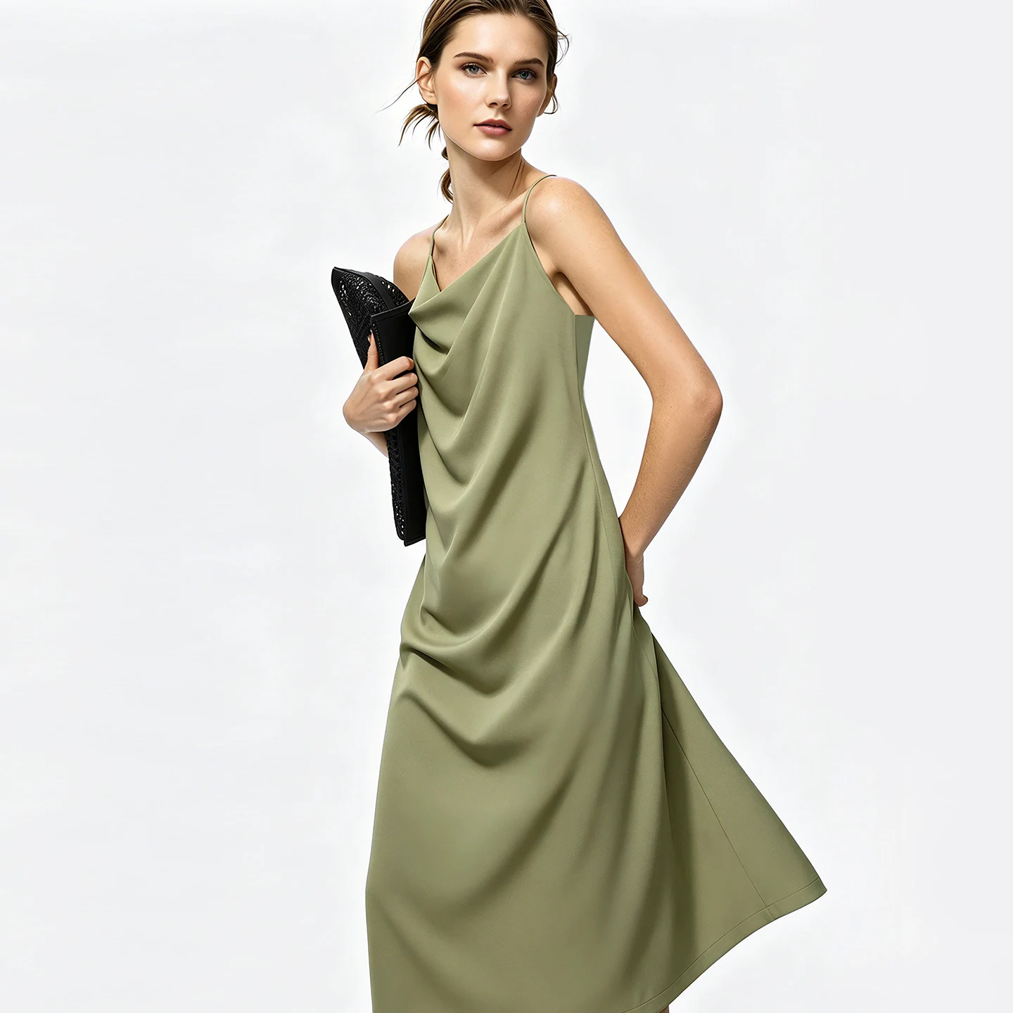 Midi Dresses 2026 Summer New Cowl Neck Fitted Waist Maxi Elegant Office Casual Spaghetti Strap Long Womens Dresses - Image 2