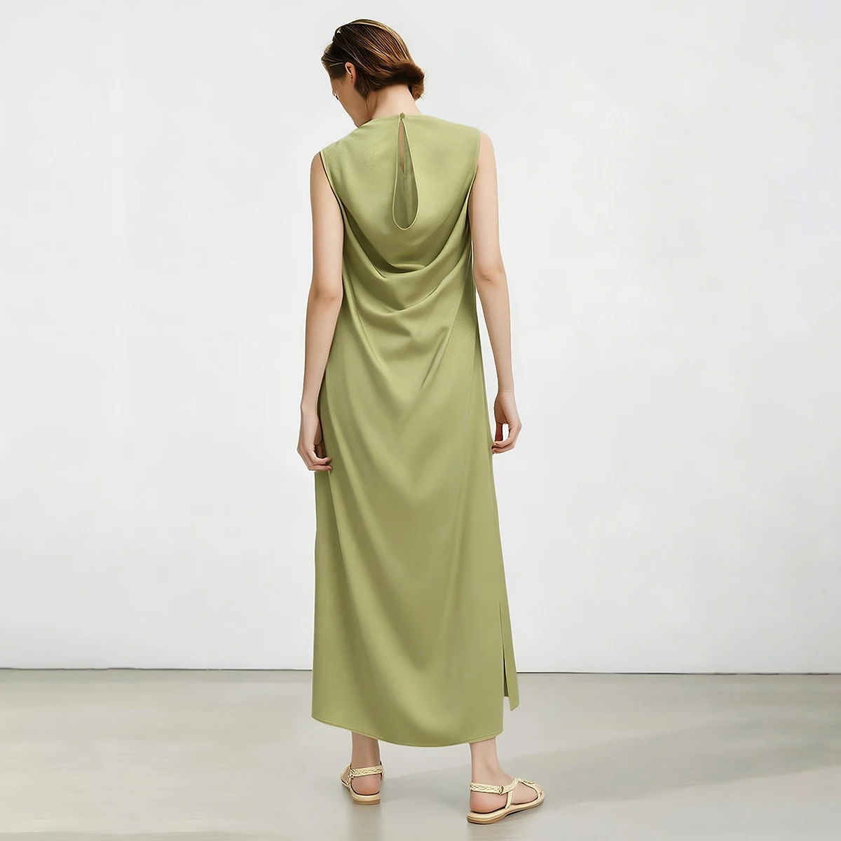 Woman Trousers 2026 Summer New O-Neck Pleated Chiffon Long Dress Separate Casual Flowy Sleeveless Women's Blouse - Image 2