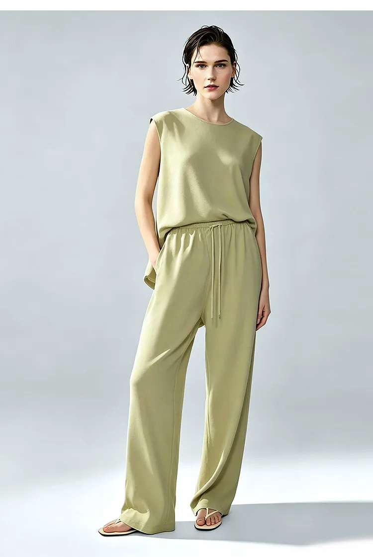 Woman Trousers 2026 Summer New O-Neck Pleated Chiffon Long Dress Separate Casual Flowy Sleeveless Women's Blouse