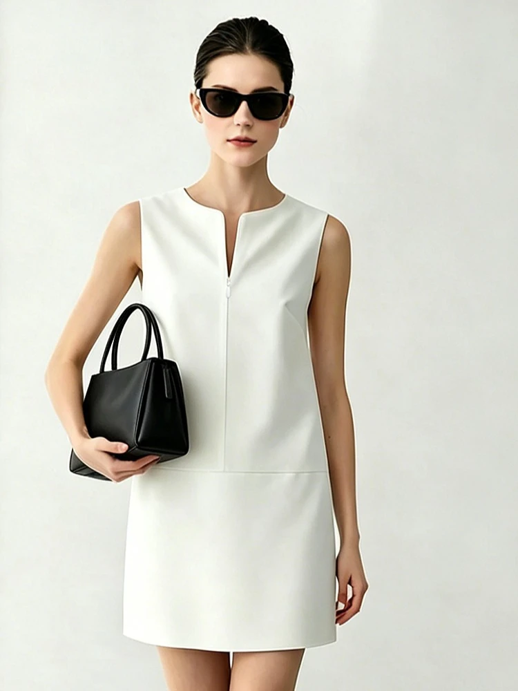 Sleeveless Women's Dress 2026 Summer New O-Neck Patchwork Lace Cutout Elegant Office Midi Women's Casual Dresses