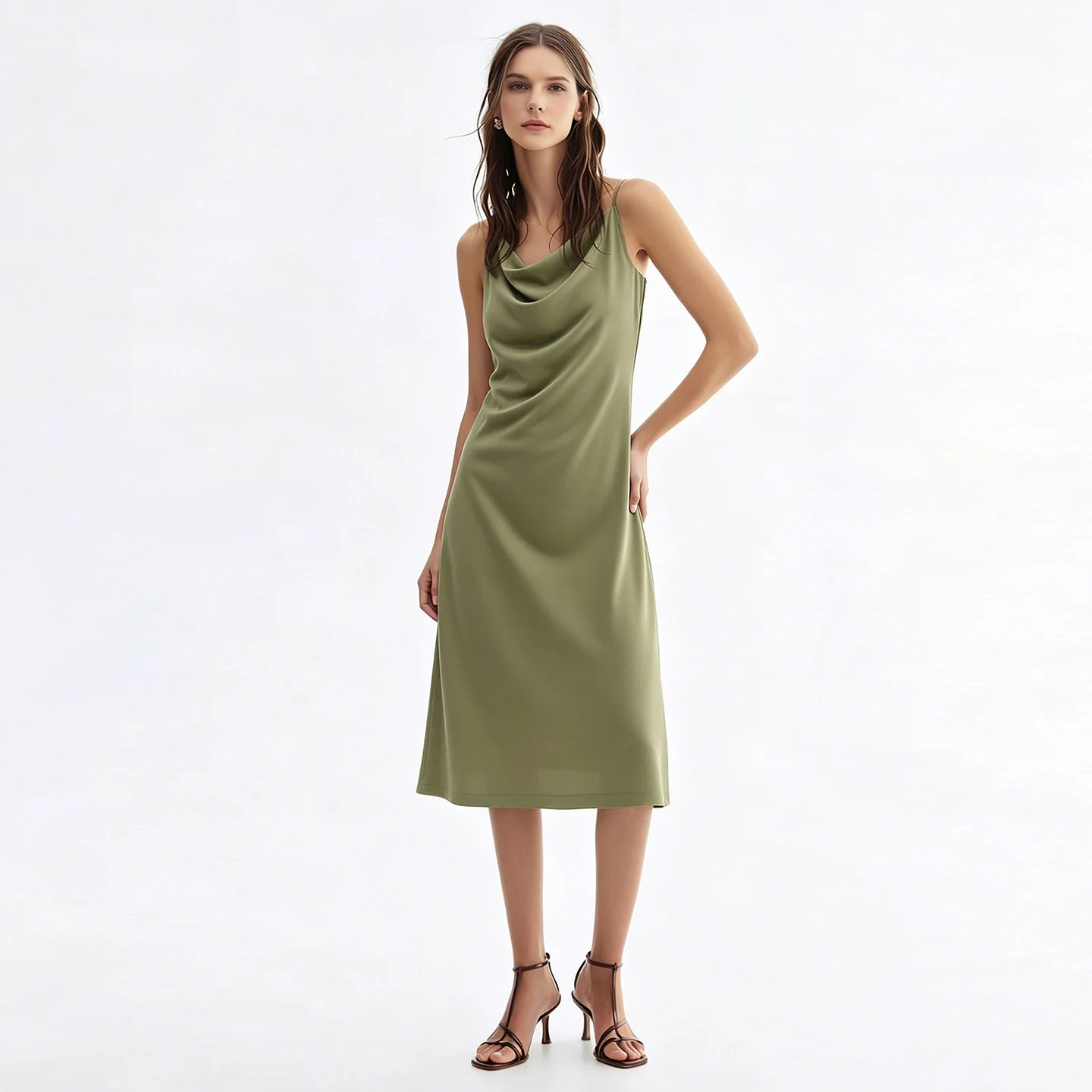 Midi Dresses 2026 Summer New Cowl Neck Fitted Waist Maxi Elegant Office Casual Spaghetti Strap Long Womens Dresses - Image 3