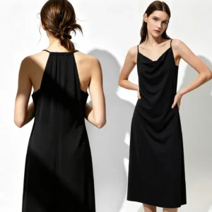 Midi Dresses 2026 Summer New Cowl Neck Fitted Waist Maxi Elegant Office Casual Spaghetti Strap Long Womens Dresses