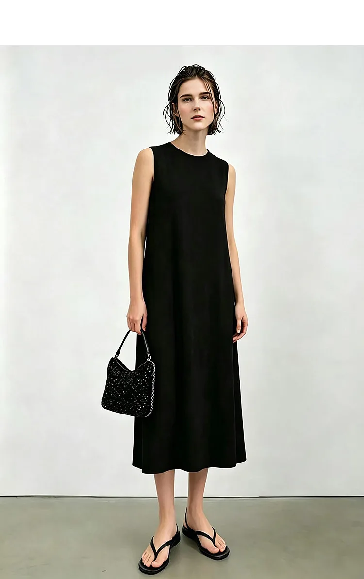 Woman Trousers 2026 Summer New O-Neck Pleated Chiffon Long Dress Separate Casual Flowy Sleeveless Women's Blouse - Image 7