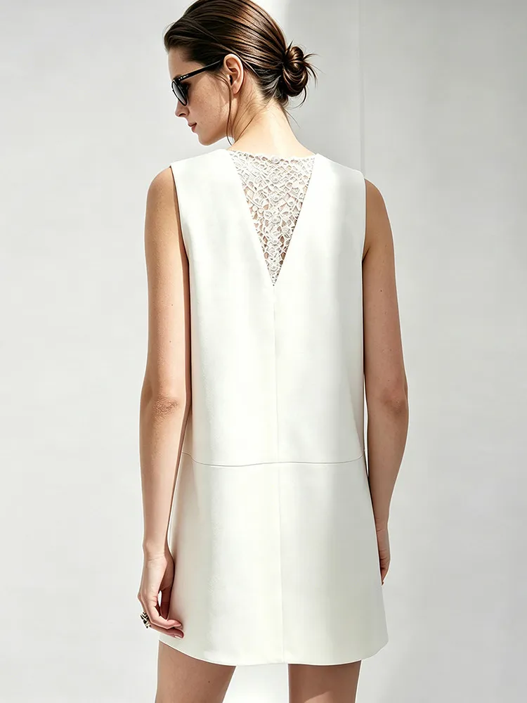 Sleeveless Women's Dress 2026 Summer New O-Neck Patchwork Lace Cutout Elegant Office Midi Women's Casual Dresses - Image 2